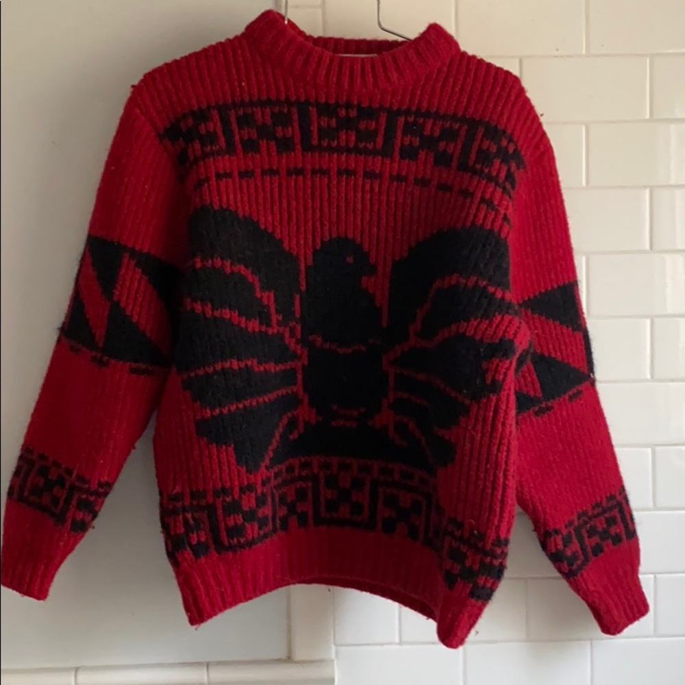 Vintage Tundra Red and Black Chunky Wool Sweater - M
